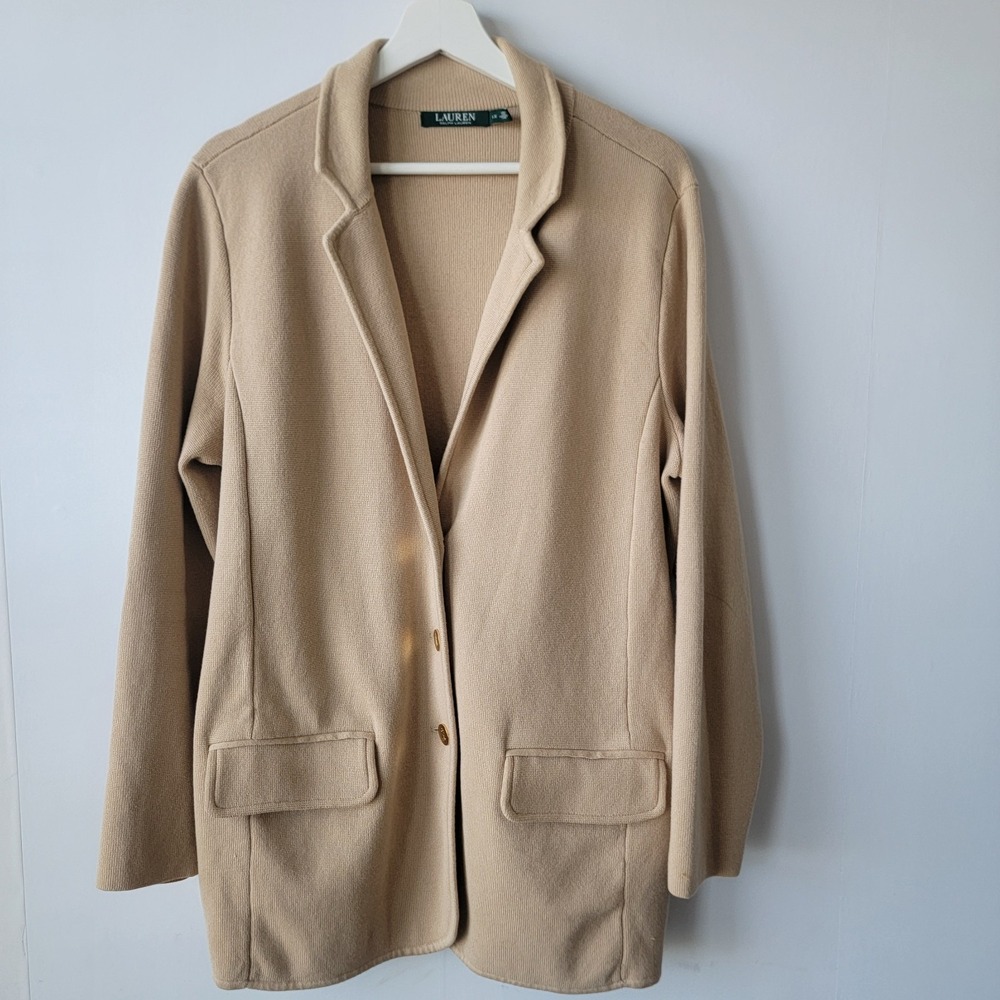 lauren ralph lauren women's Cotton-Blend sweater knit blazer sz 1X button front